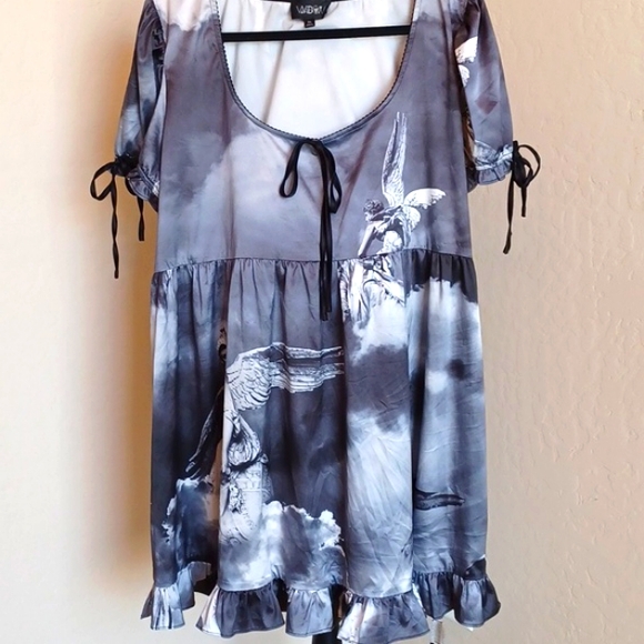 WIDOW Dresses & Skirts - DOLLSKILL WIDOW 1X GRAY ANGEL PRINT BABYDOLL MINI DRESS NO STRETCH